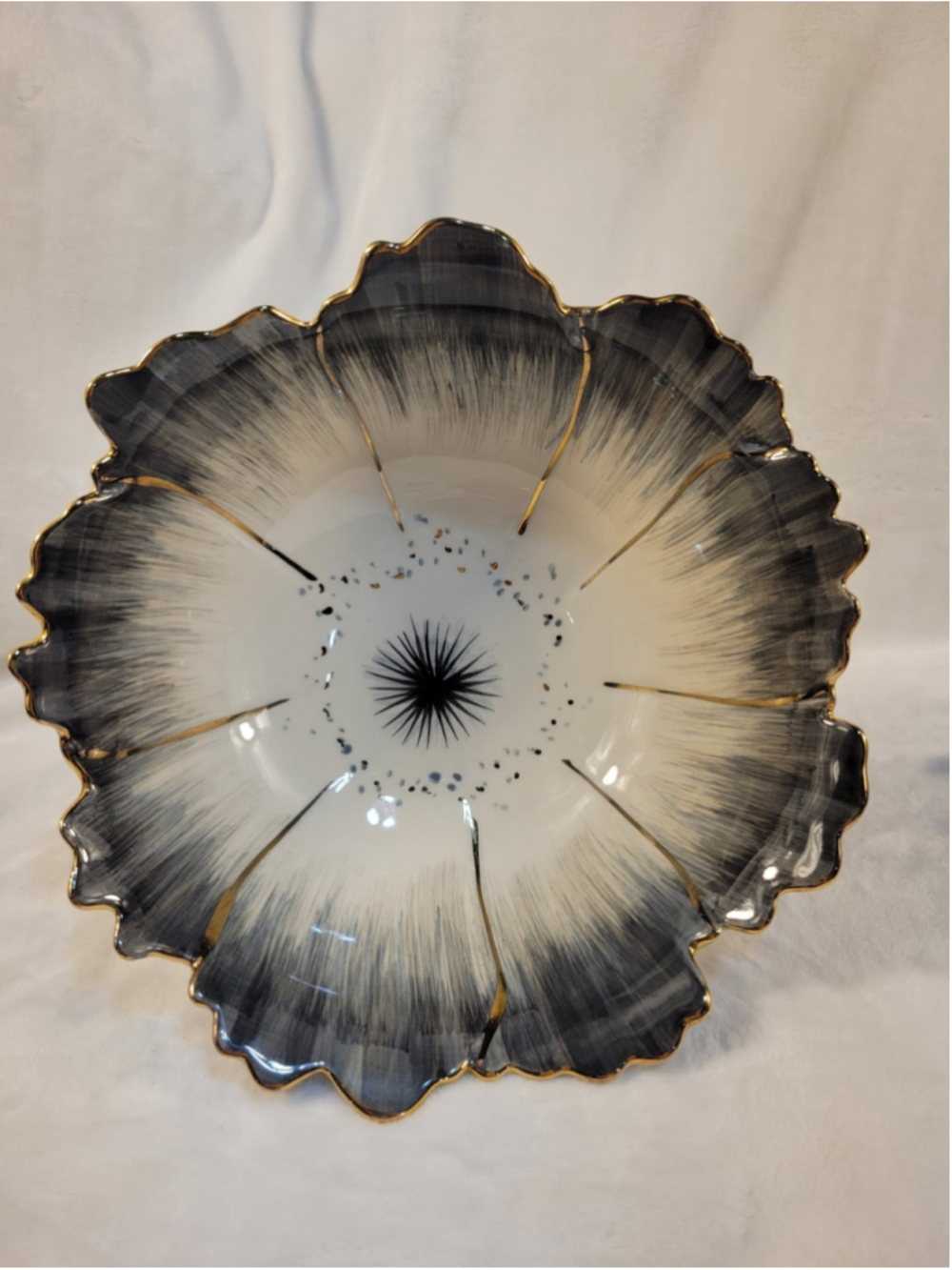 Anthropologie Papetal Jennifer Tran Floral Serving Bowl 10" Gold Trim 2019